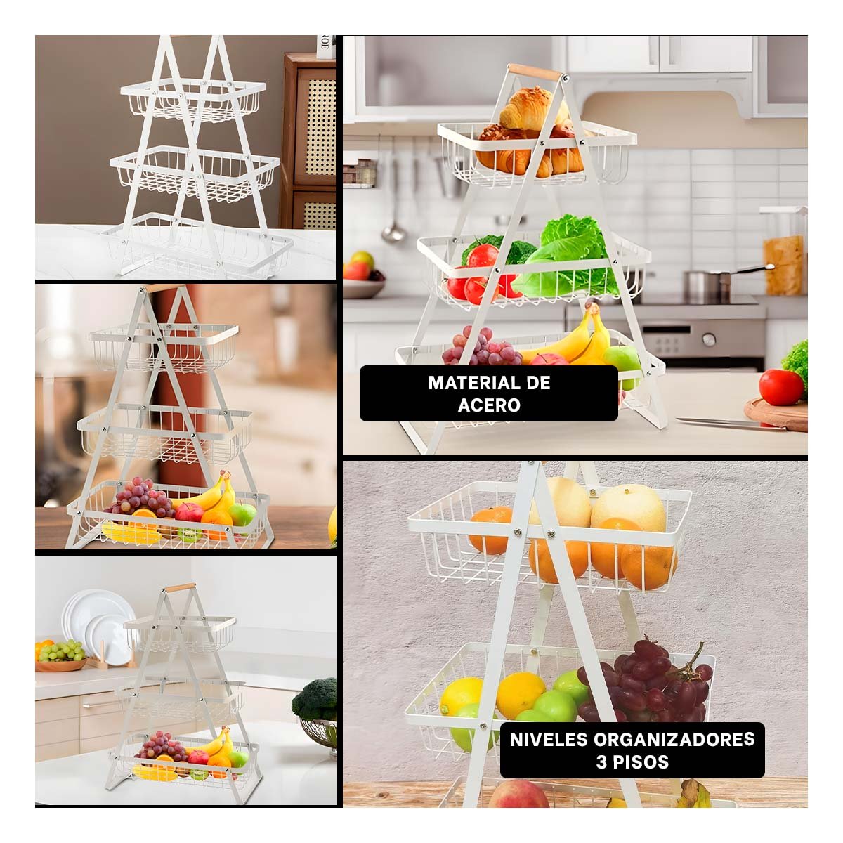 FRUTERO TRIANGULAR 3 NIVELES BLANCO FACIL DE USAR Y DURADERO ORDENAR VERDURAS Y+PAPEL REGALO - 3
