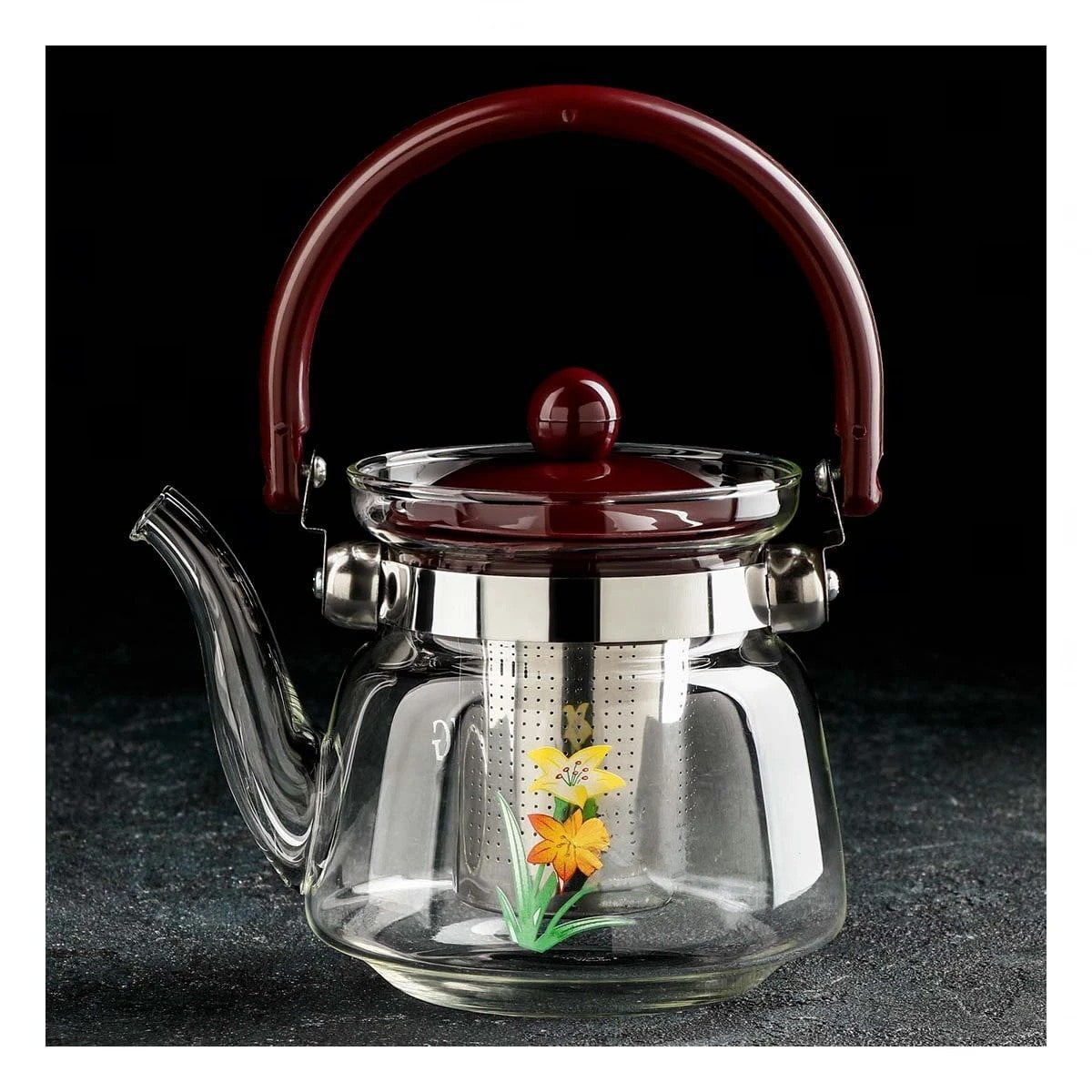 JARRA DE VIDRIO TRANSPARENTE 600ML CON TAPA GUINDA PARA ORDEN EN ENCIMERA Y+PAPEL REGALO - 1
