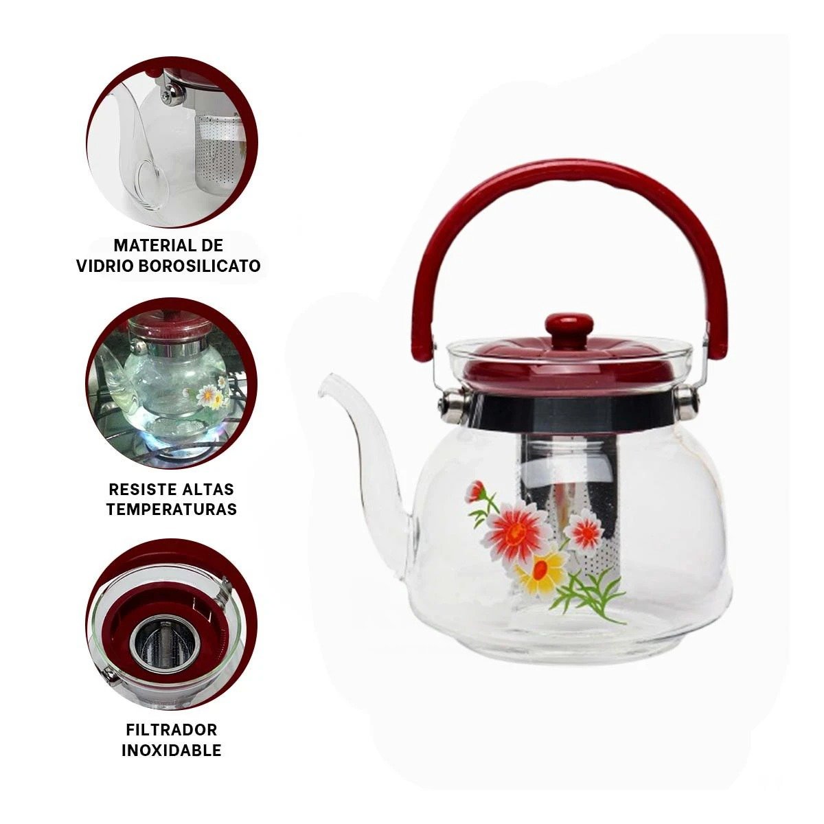 JARRA DE VIDRIO TRANSPARENTE 600ML CON TAPA GUINDA PARA ORDEN EN ENCIMERA Y+PAPEL REGALO - 5