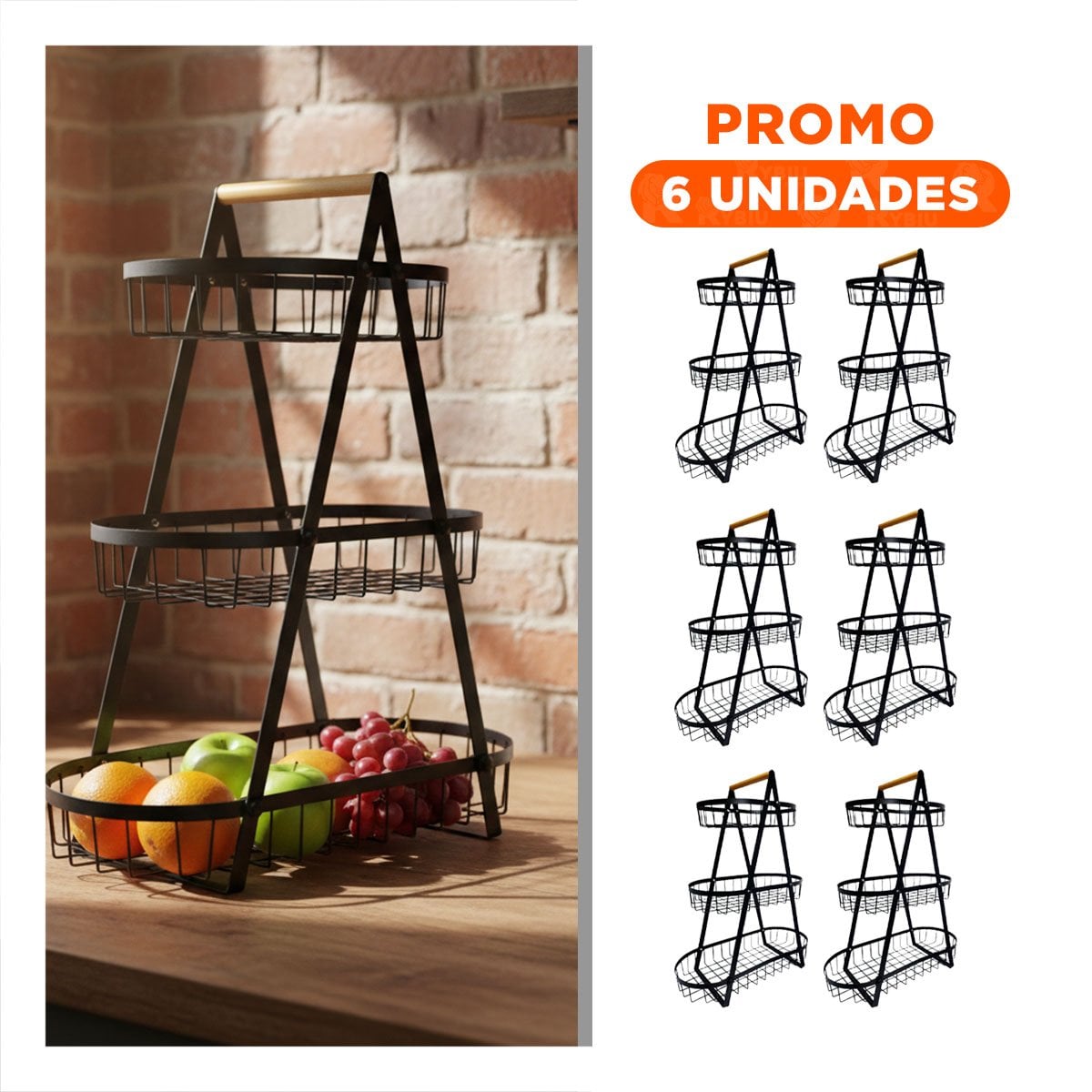 PACK6 CENTRO DE MESA PARA ORGANIZAR FRUTAS Y DECORAR LA MESA NEGRO YREGALO STICKER - 1