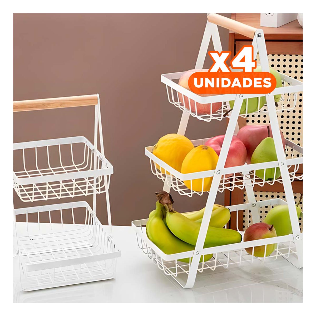 PACK4 ESTANTE TRIANGULAR 3 NIVELES BLANCO COMODO Y RESISTENTE ORGANIZAR FRUTAS Y+REGALO STICKER - 1