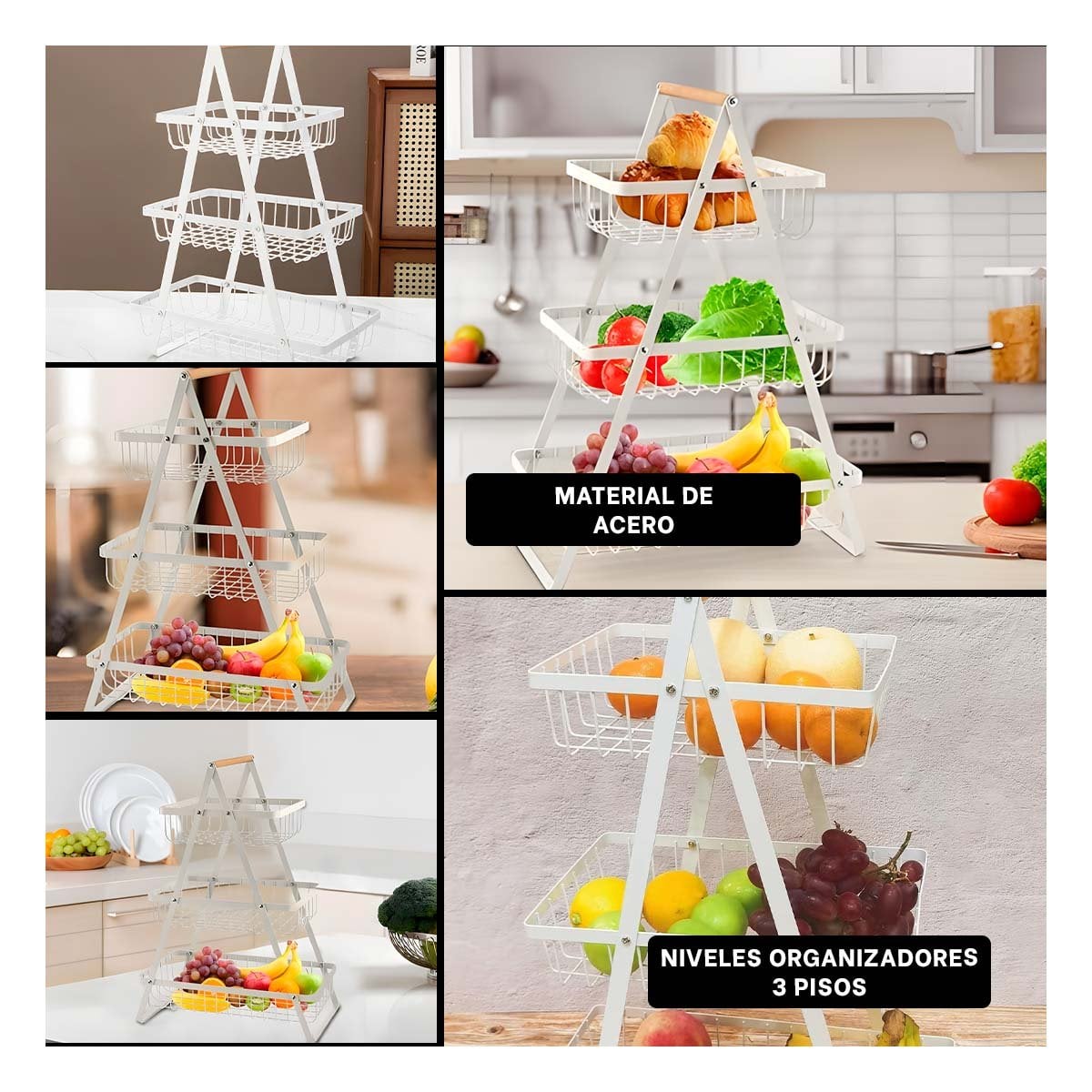 PACK4 ESTANTE TRIANGULAR 3 NIVELES BLANCO COMODO Y RESISTENTE ORGANIZAR FRUTAS Y+REGALO STICKER - 2