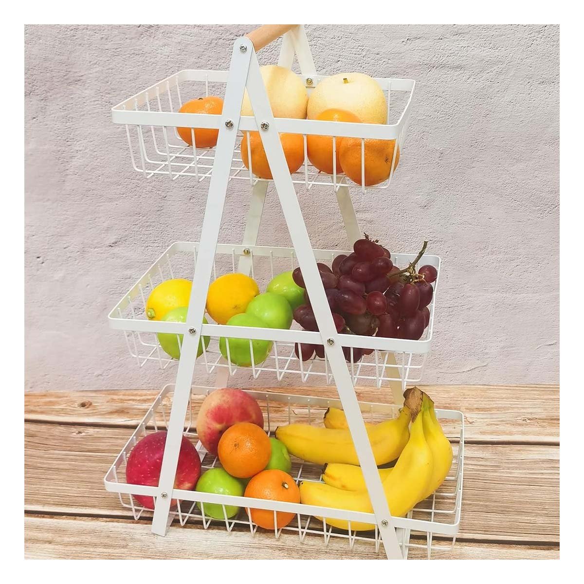 PACK4 ESTANTE TRIANGULAR 3 NIVELES BLANCO COMODO Y RESISTENTE ORGANIZAR FRUTAS Y+REGALO STICKER - 5