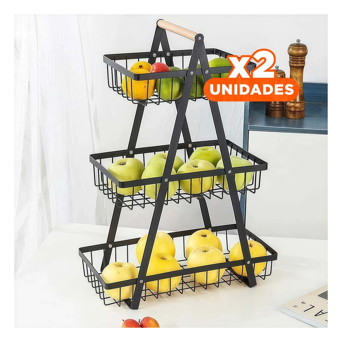 PACK2 ORGANIZADOR TRIANGULAR CON ACABADO NEGRO Y 3 NIVELES EN ACERO INOXIDABLE - 1