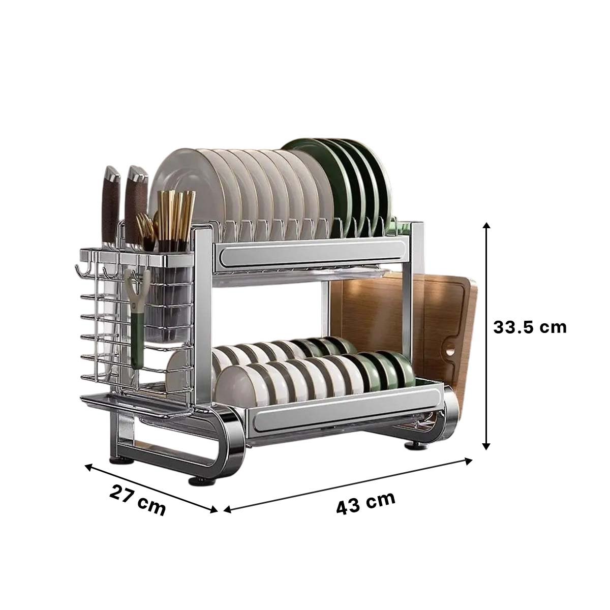 ESCURRIDOR DE PLATOS Y UTENSILIOS 2 NIVELES CON BASE DE ACERO PLATEADO - 4