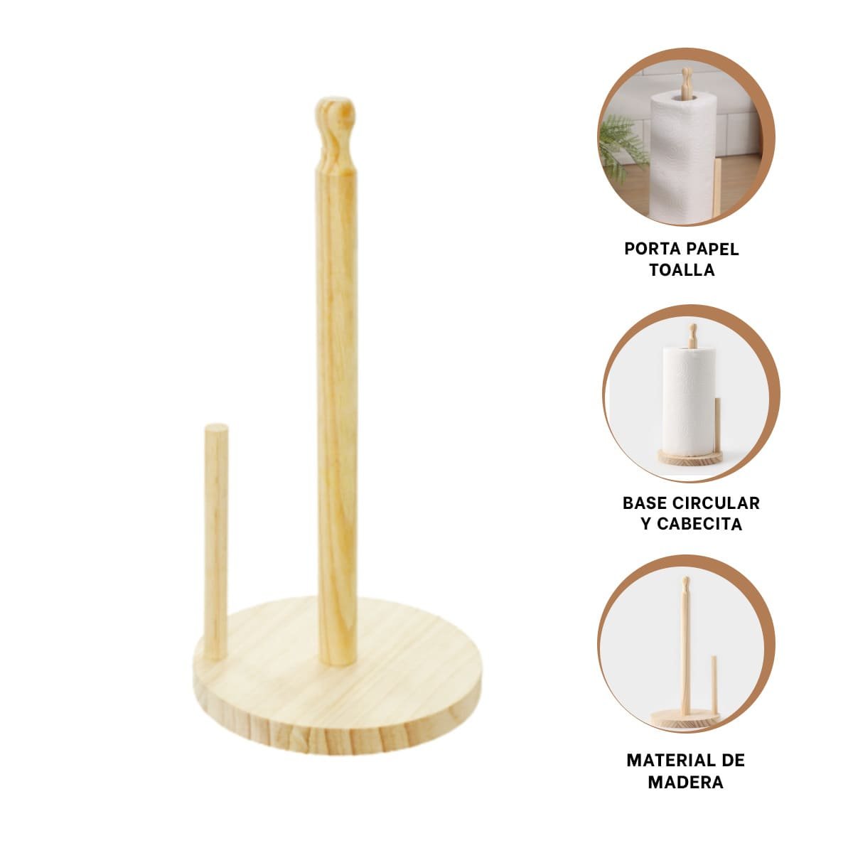 PORTAPAPEL MULTIFUNCIONAL VERTICAL DE MADERA CON DOBLE PALO Y BASE REDONDA YPOST IT - 5