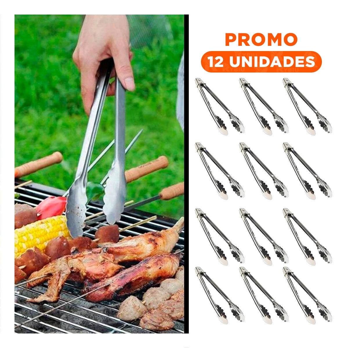 PACK12 TENAZA MULTIUSO CON MEDIDAS DE 28,5CMX4CM DE ACERO INOXIDABLE COLOR PLATEADO - 1