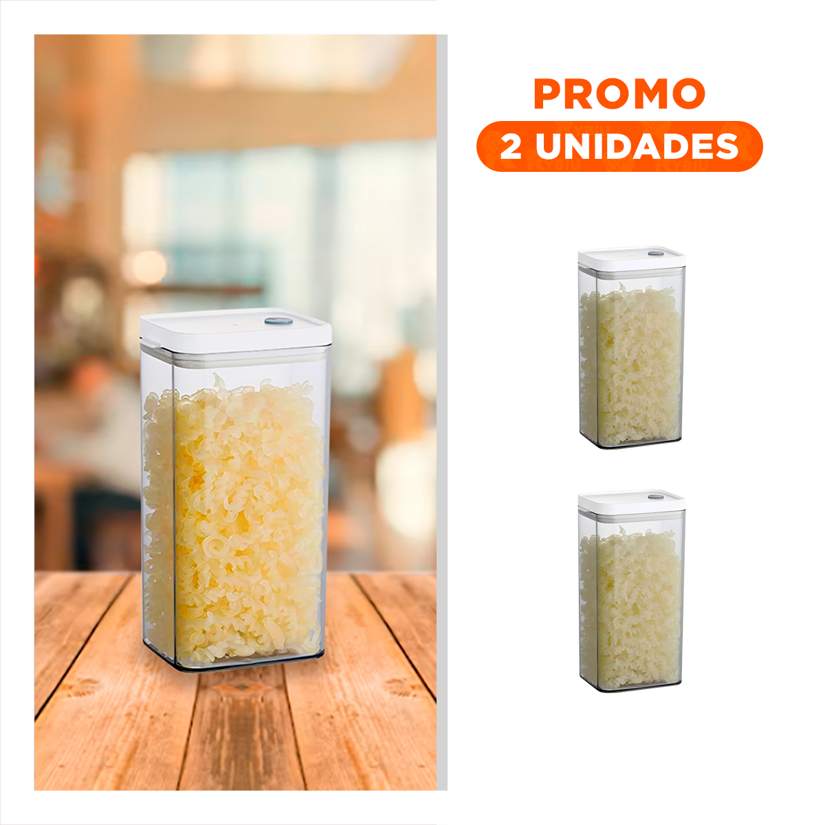 PACK2 TARRO ACRILICO ORGANIZADOR COCINA TAPA BLANCA PUNTO PLOMO 1500ML Y+REGALO STICKER - 1