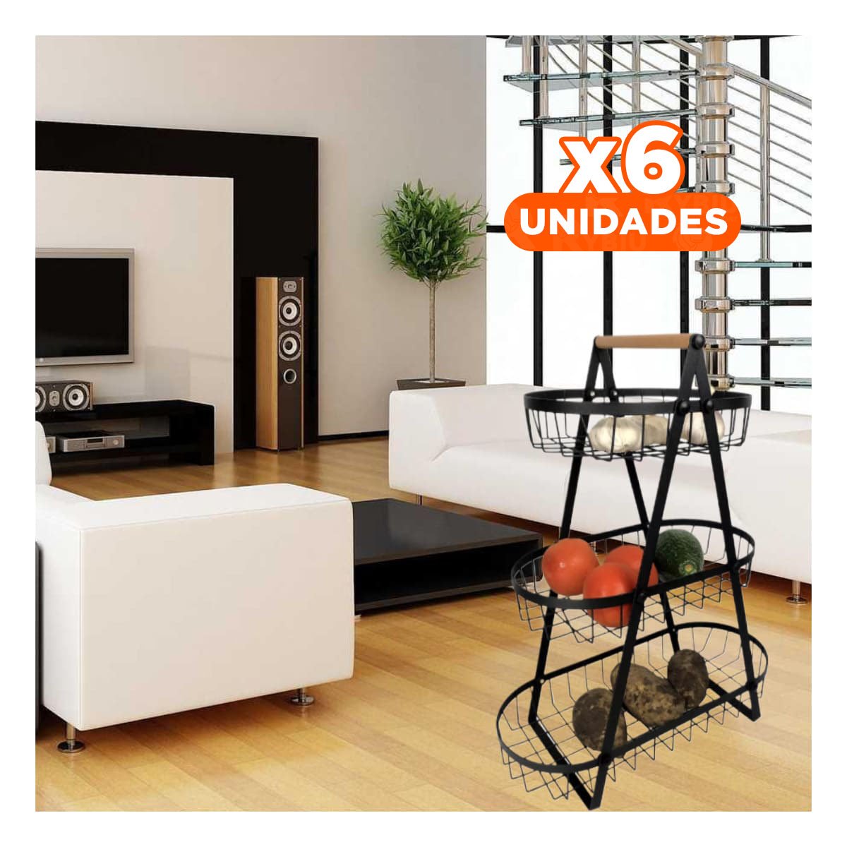 PACK6 CENTRO DE MESA TRIANGULAR PARA FRUTAS DURANTE REUNIONES NEGRO YPAPEL REGALO - 1