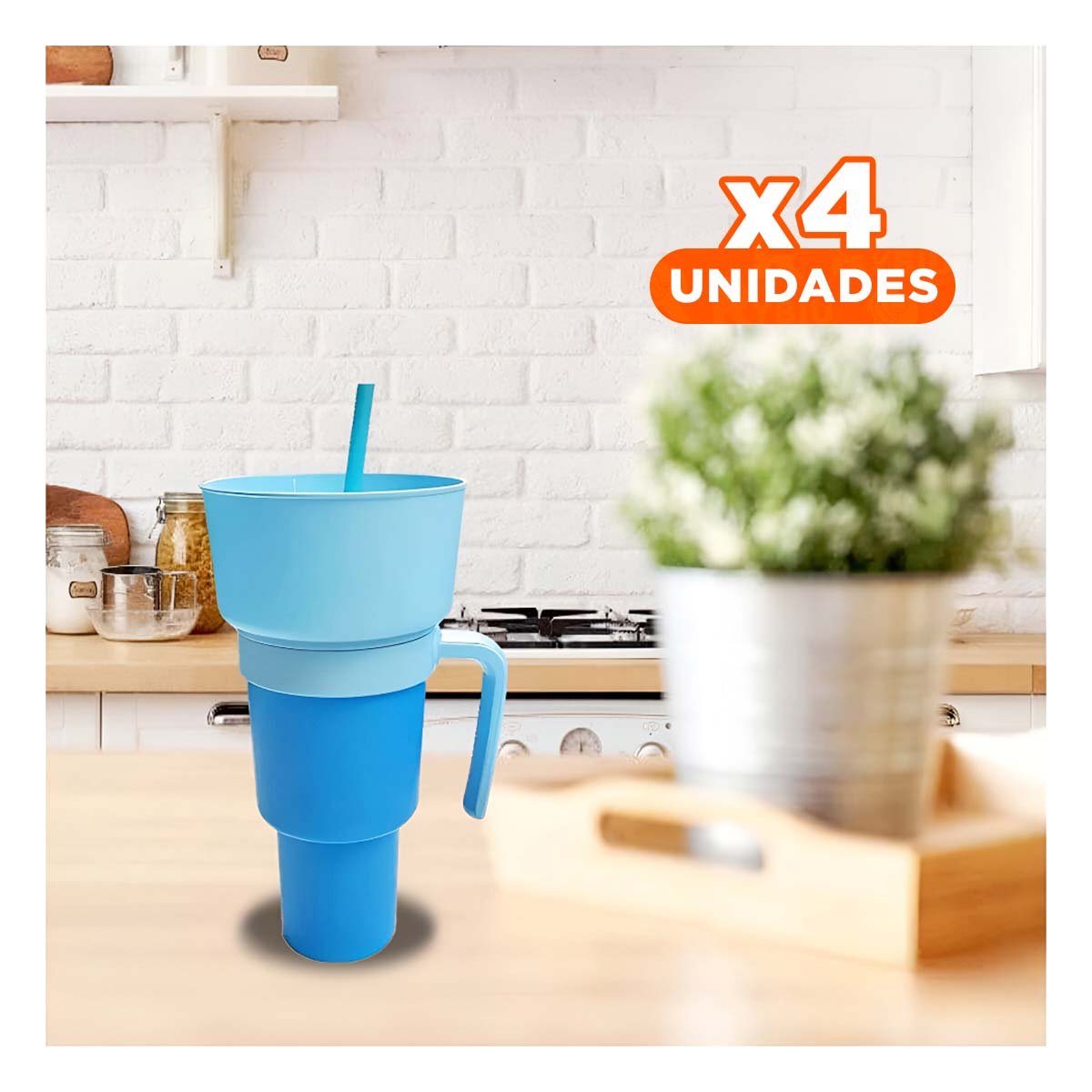 PACK4 CONTENEDOR 2 EN 1 EN ABS CELESTE CON PRESENCIA MODERNA Y+PAPEL REGALO - 1