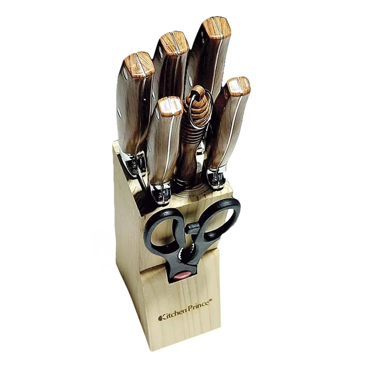 PACK DE CUCHILLOS MANGO DE MADERA 8 PIEZAS PARA COCINA Y+REGALO STICKER - 1