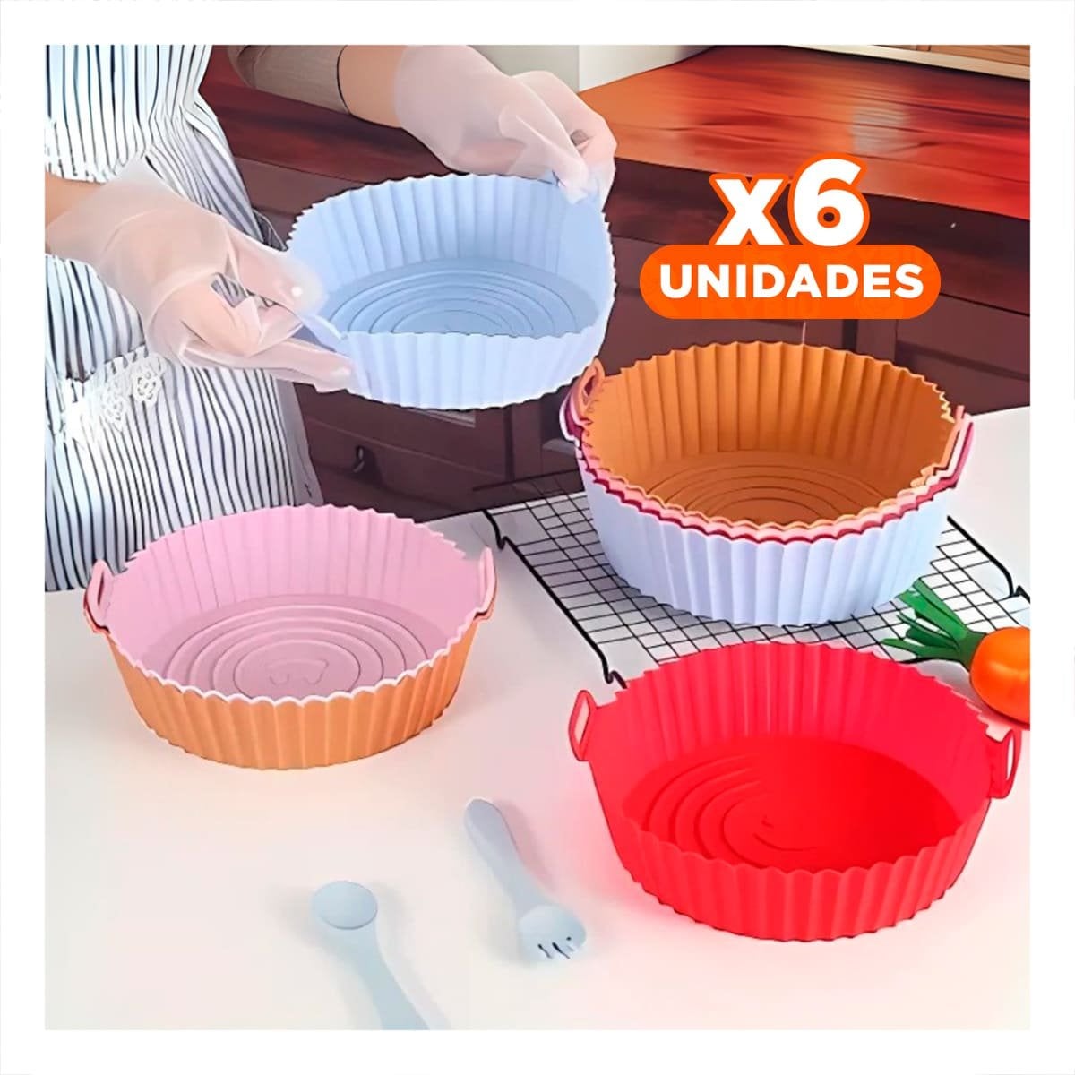 PACK6 BANDEJA DE SILICONA PARA FREIDORA DE AIRE SET DE 2 PARA COCINA ORDENADA - 1