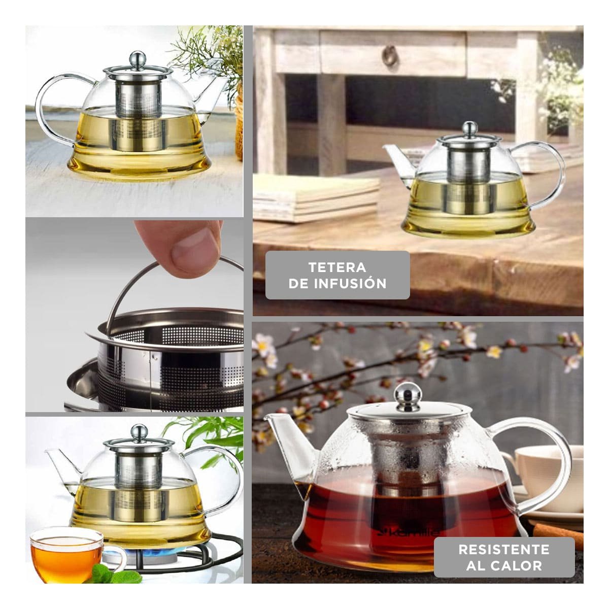 TETERA DE INFUSION 1500ML DE COLOR TRANSPARENTE EN BOROSILICATO CON ACERO - 2