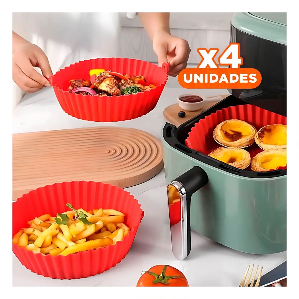 PACK4 BANDEJA PARA FREIDORA DE AIRE CON SILICONA FLEXIBLE EN SET DE 2 Y+REGALO STICKER - 1