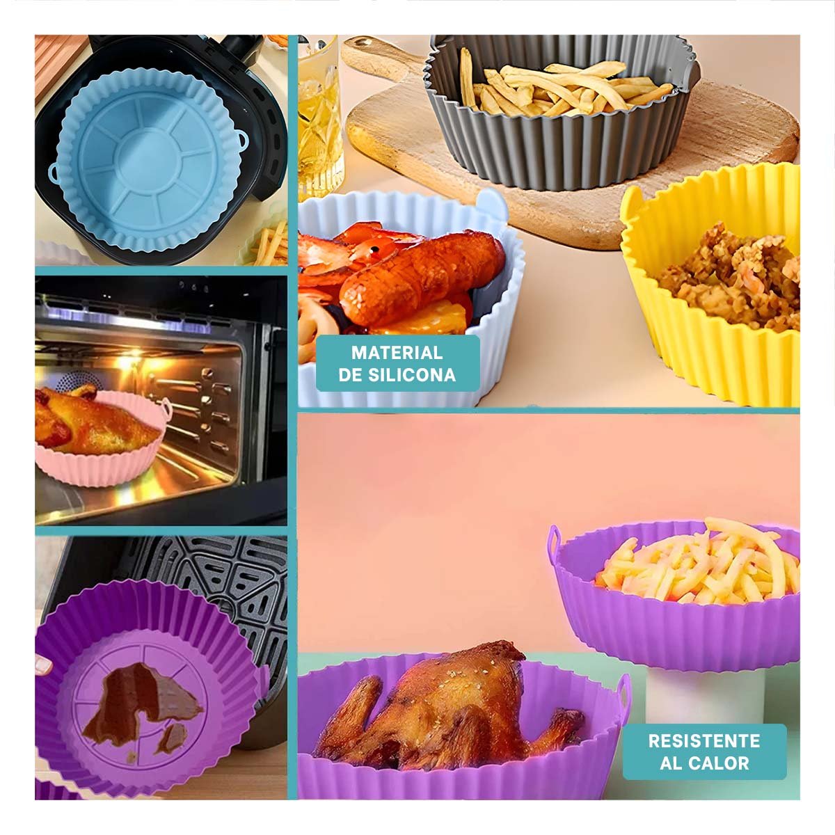 PACK4 BANDEJA PARA FREIDORA DE AIRE CON SILICONA FLEXIBLE EN SET DE 2 Y+REGALO STICKER - 2