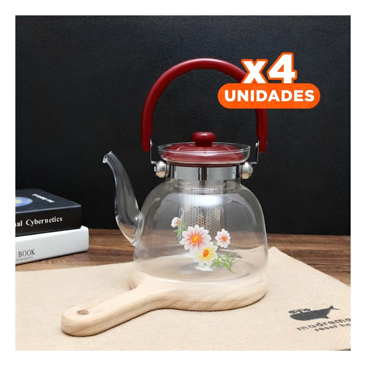 PACK4 RECIPIENTE TRANSPARENTE 600ML CON TAPA GUINDA PARA ESPACIO COTIDIANO Y+REGALO STICKER - 1