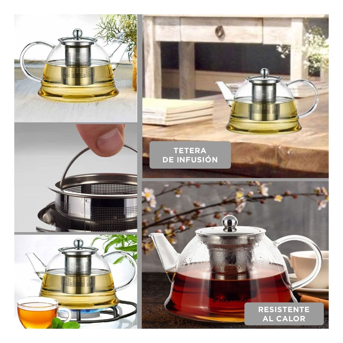 PACK2 RECIPIENTE 1500ML DE COLOR TRANSPARENTE DE FORMA EN BOROSILICATO Y ACERO YPAPEL REGALO - 3