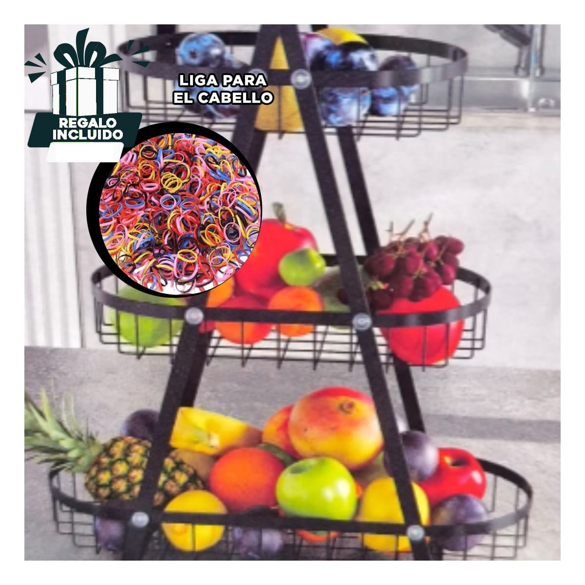 FRUTERO DE TRES NIVELES PARA DECORAR MESA Y ORGANIZAR FRUTAS NEGRO YLIGAS REGALO - 2