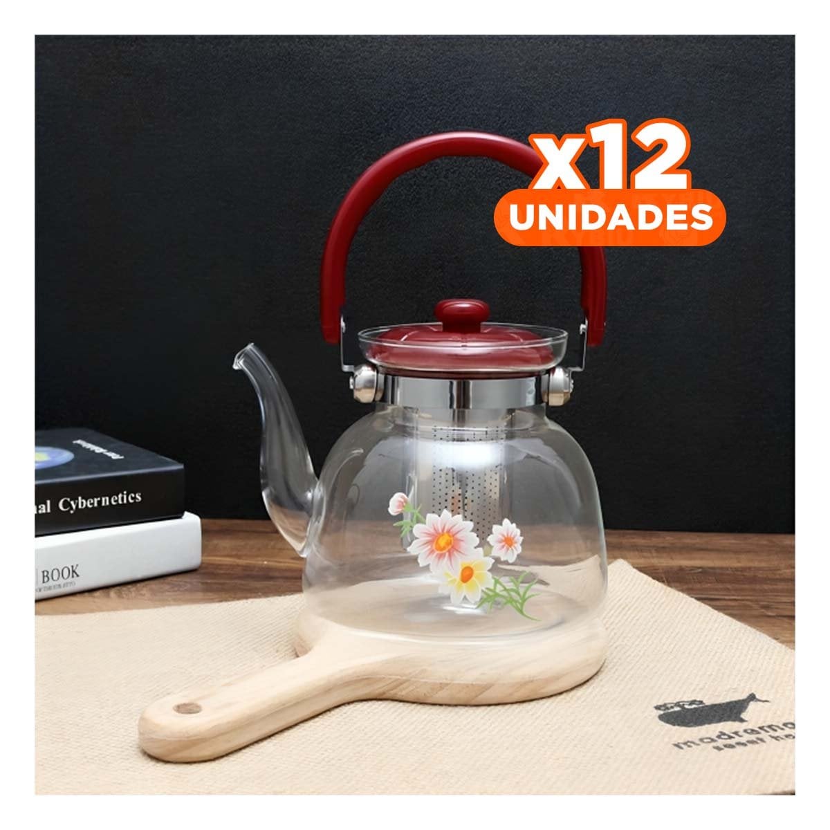 PACK12 TETERA 600ML TRANSPARENTE CON TAPA GUINDA EN ESPACIO DE CELEBRACION Y+REGALO STICKER - 1