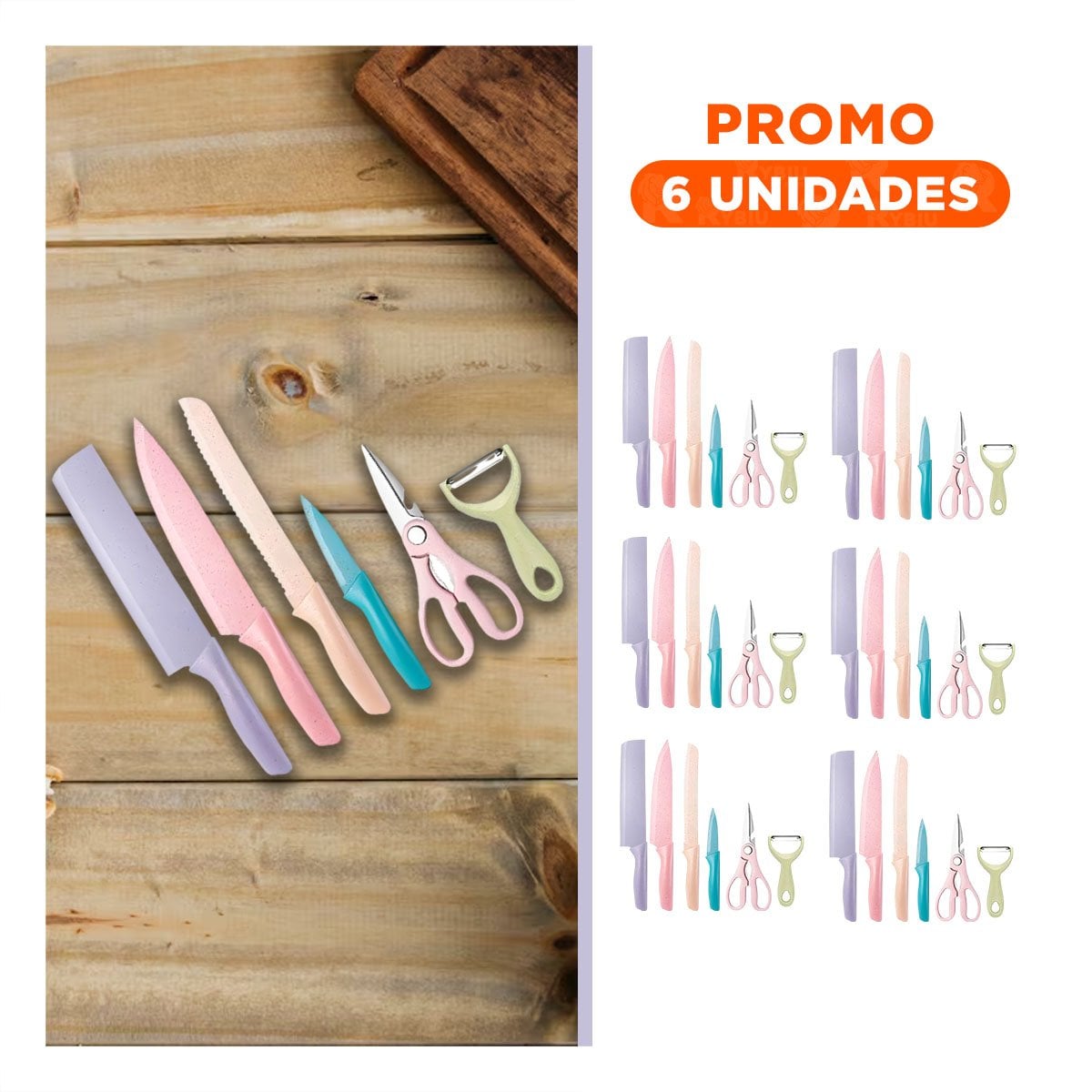 PACK6 PACK DE UTENSILIOS 6 PIEZAS DE COLORES PARA COCINA Y+REGALO STICKER - 1