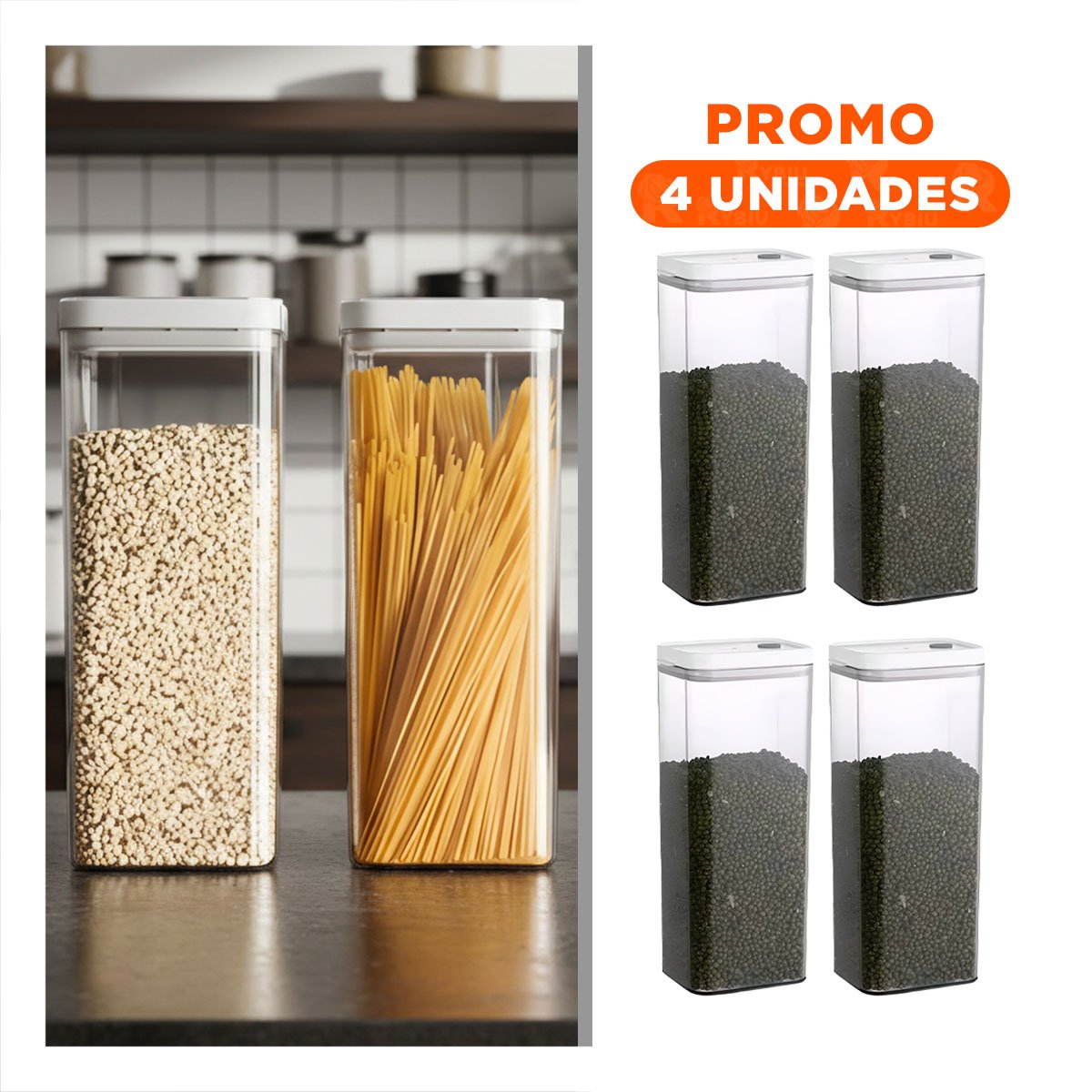 PACK4 TARRO ACRILICO PARA CONDIMENTOS TAPA BLANCA PUNTO PLOMO 1900ML - 1