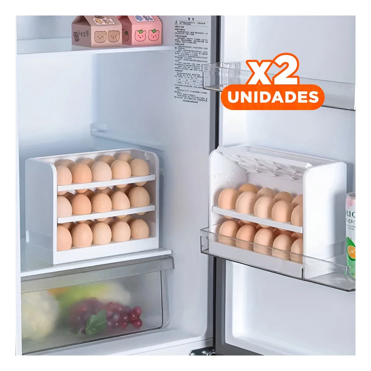 PACK2 PORTA HUEVOS DE TRES NIVELES BLANCO PARA ORGANIZAR 30 HUEVOS CON PRACTICIDAD - 1