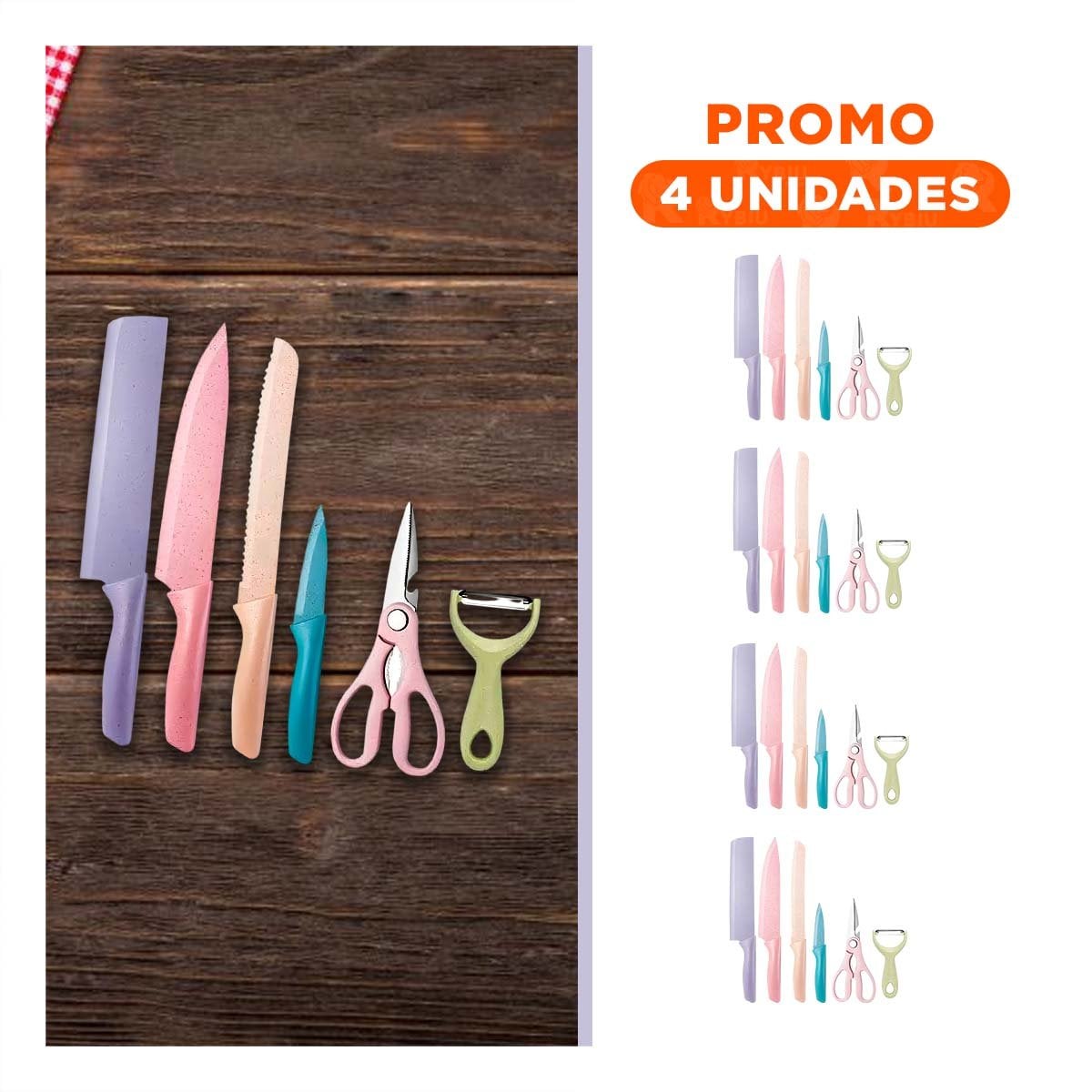 PACK4 COLECCION COMPLETA DE CUCHILLOS 6 PIEZAS DE COLORES - 1