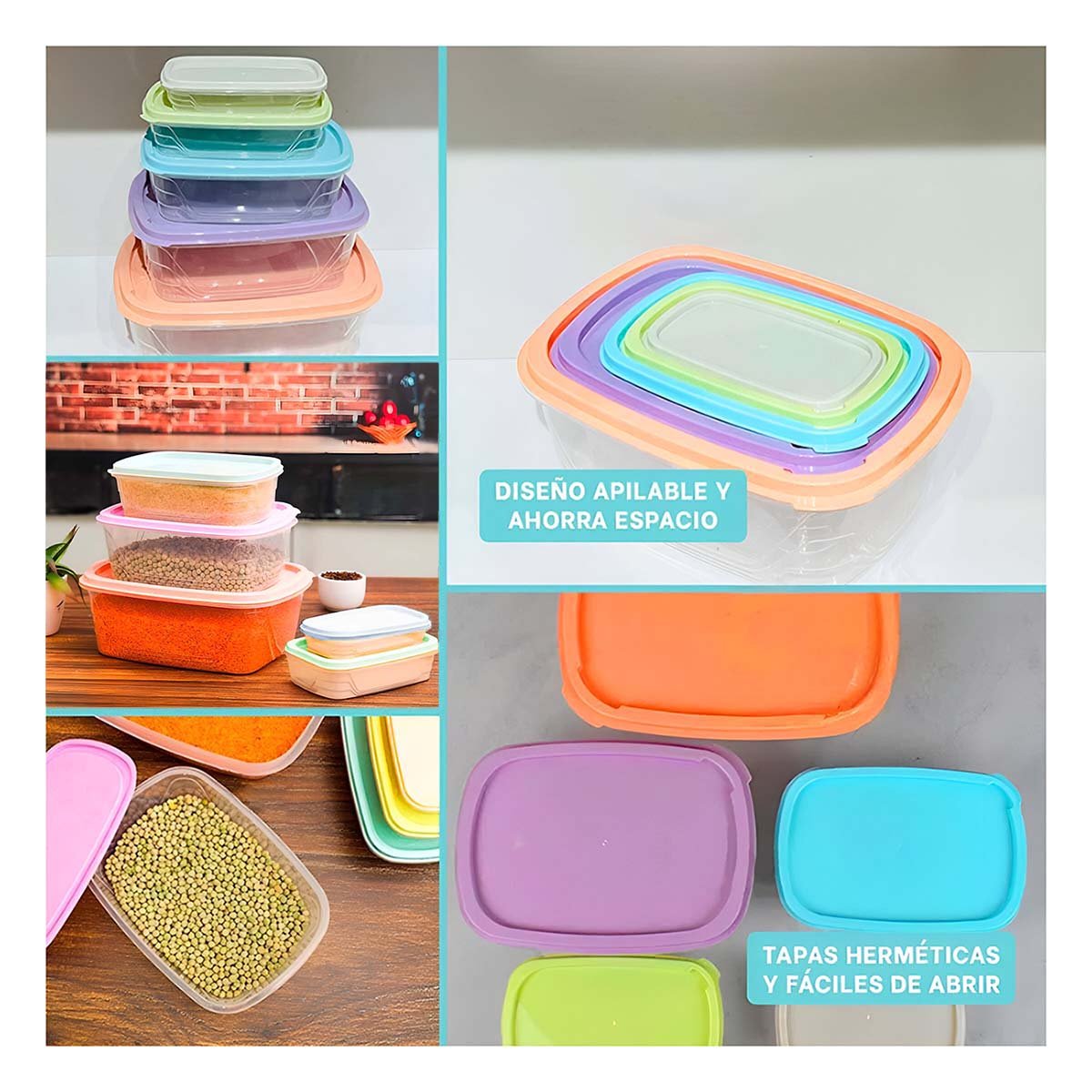 PACK6 PACK DE CONTENEDORES RECTANGULARES 5 PIEZAS EN TONOS PASTEL Y+PAPEL REGALO - 3