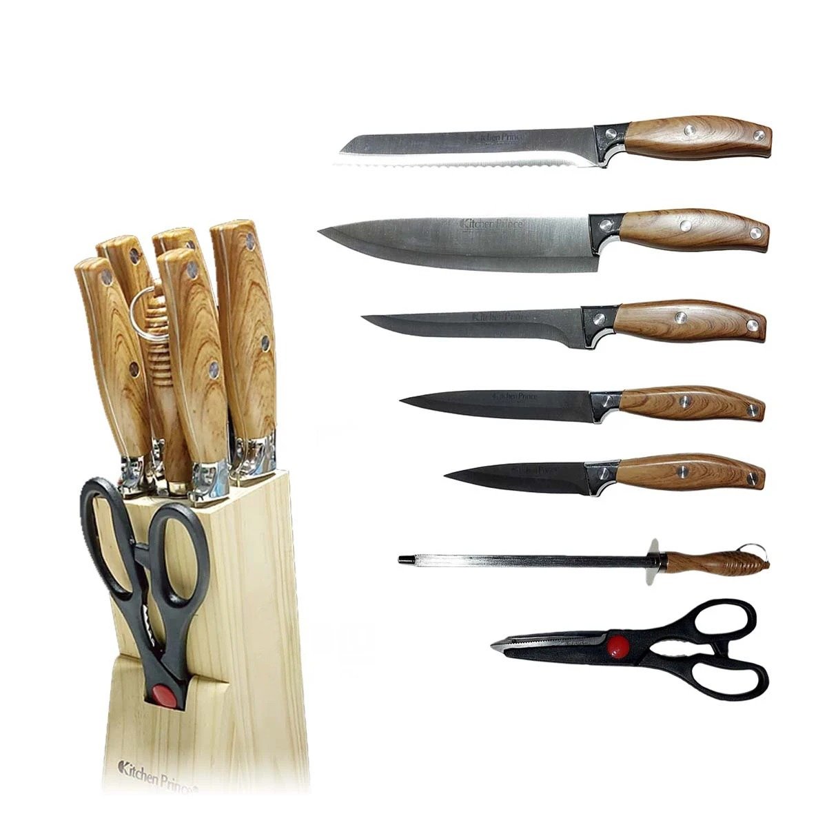 COLECCION DE CUCHILLOS MANGO DE MADERA 8 PIEZAS PARA COCINA FAMILIAR Y+LIGAS REGALO - 5
