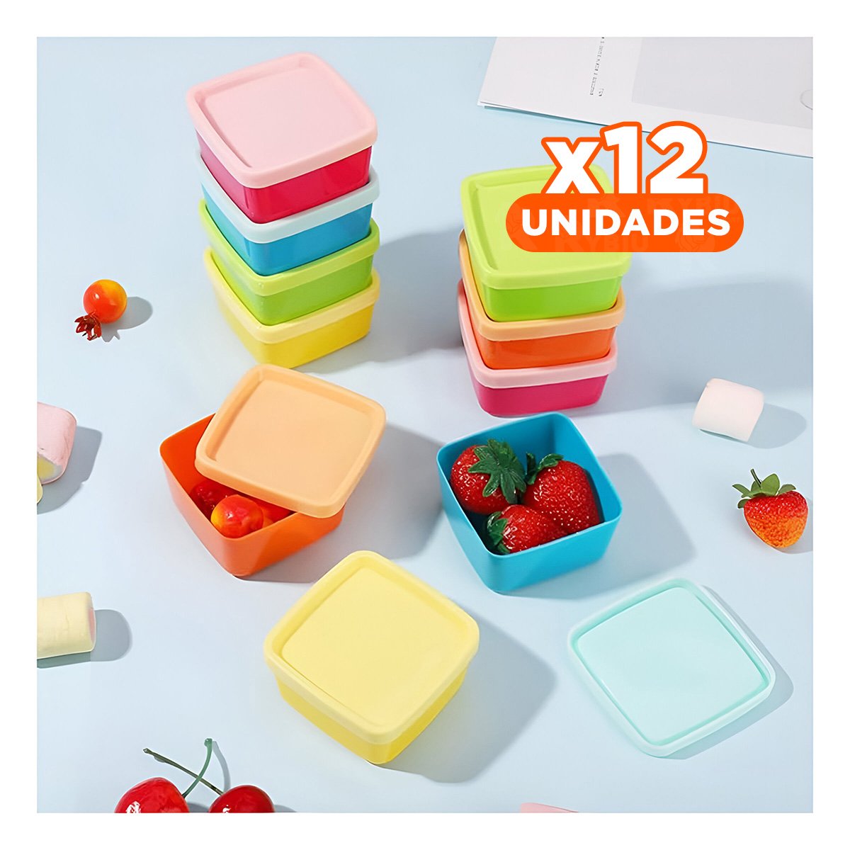 PACK12 BOTES MINI 6 PIEZAS CON TAPAS MULTICOLOR 6X3,5CM PARA GUARDAR COMIDA Y+REGALO STICKER - 1