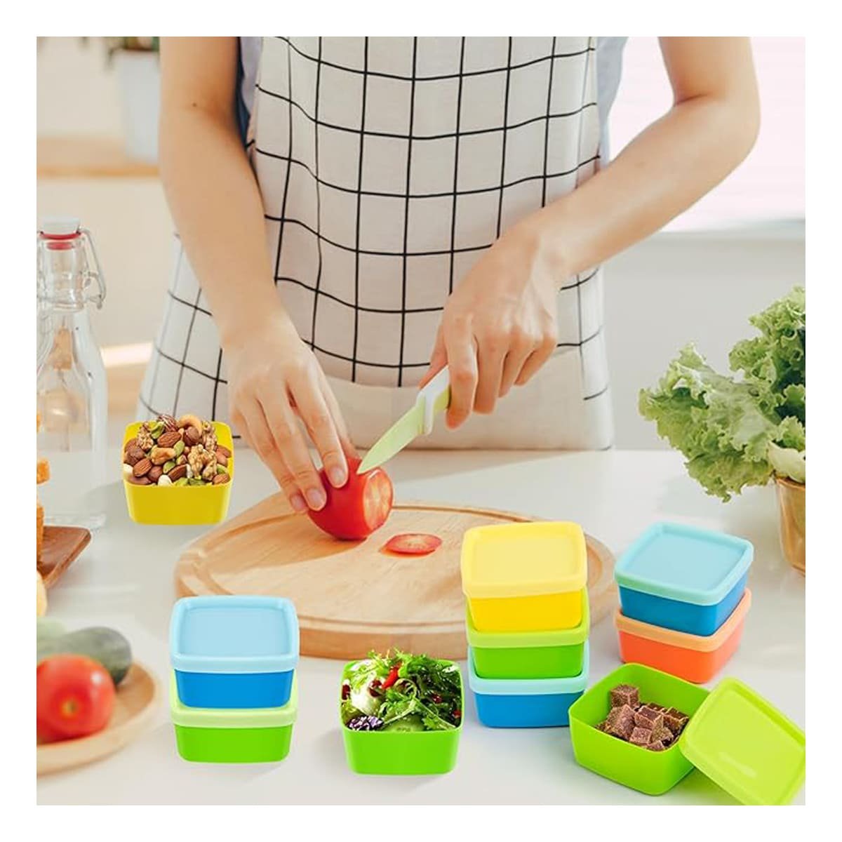 PACK12 BOTES MINI 6 PIEZAS CON TAPAS MULTICOLOR 6X3,5CM PARA GUARDAR COMIDA Y+REGALO STICKER - 5