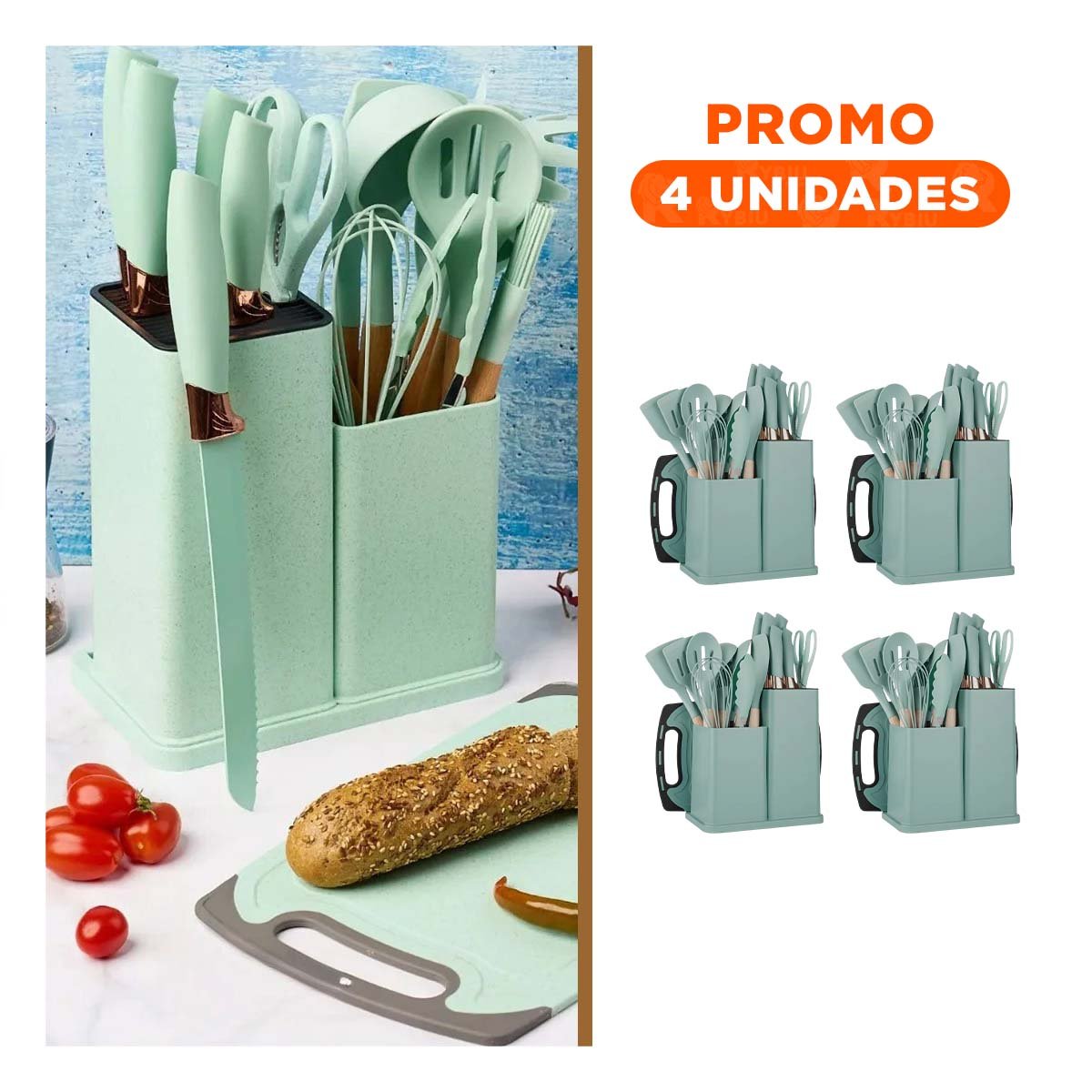 PACK4 UTENSILIOS VERDE COCINA PROFESIONAL FABRICADOS EN ACERO INOXIDABLE - 1
