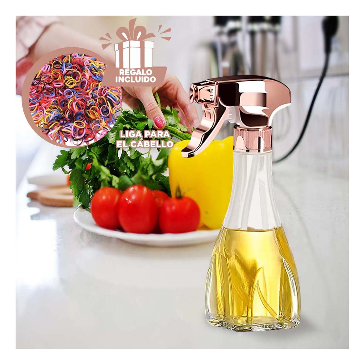 DISPENSADOR DE ACEITE SPRAY 240ML ORO ROSA MODERNA Y RESISTENTE PREPARAR MEZCLAS YLIGAS REGALO - 2