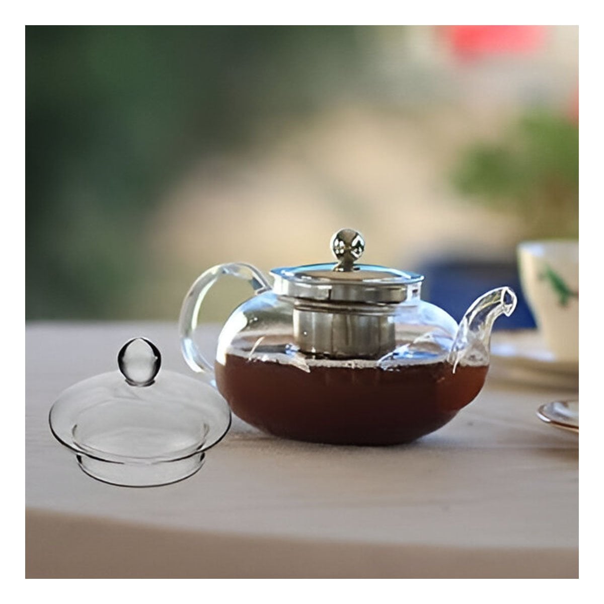 TETERA 900ML CIRCULAR TRANSPARENTE EN BOROSILICATO CON DETALLES EN ACERO YREGALO STICKER - 3
