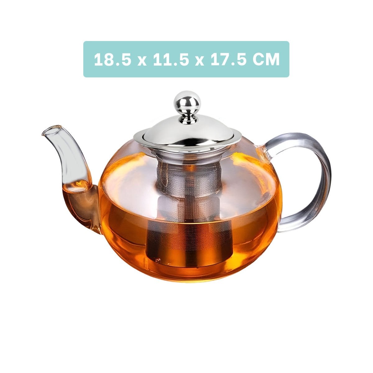TETERA 900ML CIRCULAR TRANSPARENTE EN BOROSILICATO CON DETALLES EN ACERO YREGALO STICKER - 4