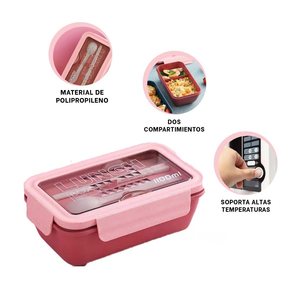 TAPER 1100ML ROSADO CON CUBIERTOS Y DISTRIBUCION EN DOS COMPARTIMENTOS Y+PAPEL REGALO - 5
