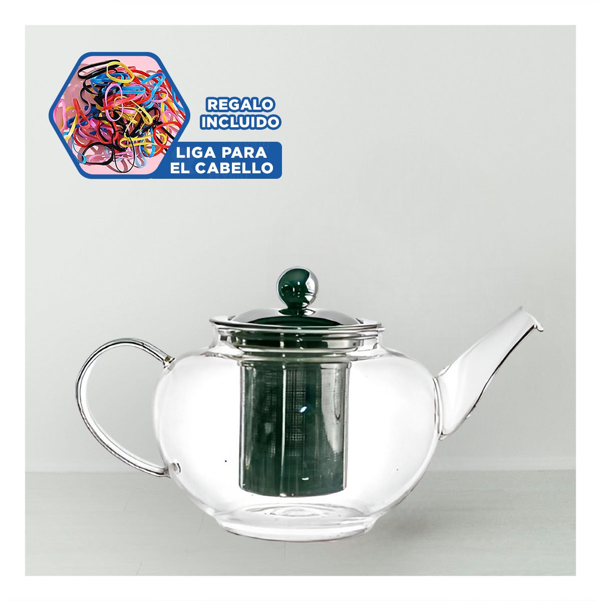 TETERA DE COLOR TRANSPARENTE 800ML DE FORMA EN BOROSILICATO Y ACERO YLIGAS REGALO - 2