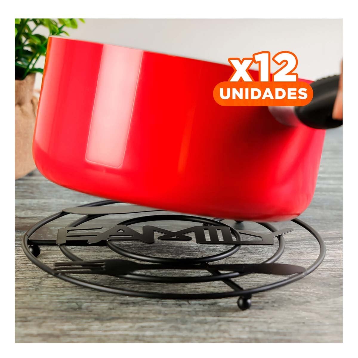 PACK12 SOPORTE OLLAS COMO BASE PRACTICA EN COCINA CON ACABADO METAL NEGRO Y+PAPEL REGALO - 1
