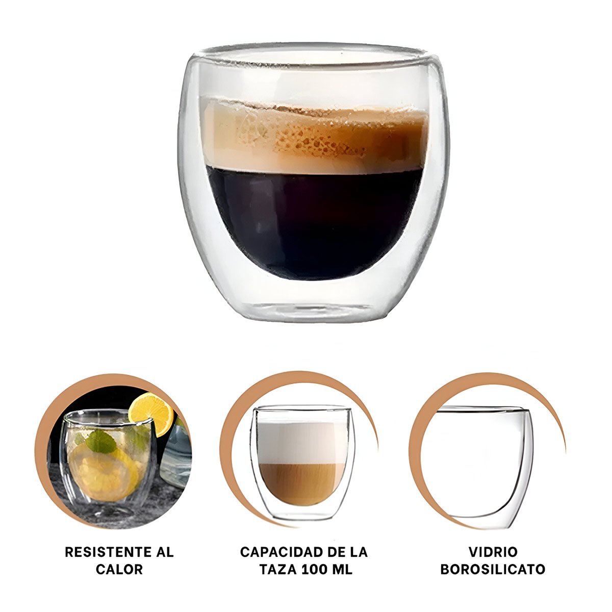 TAZA PARA ESPRESSO 100 ML DE COLOR TRANSPARENTE EN CUERPO BOROSILICATO DOBLE CAPA Y+POST IT - 5