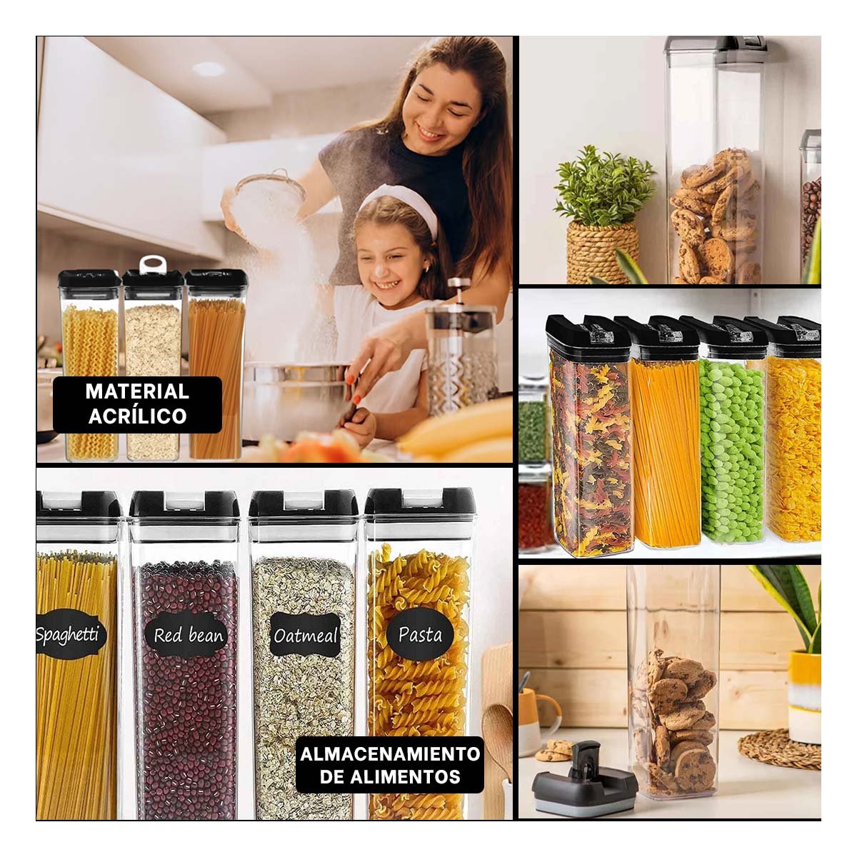 FRASCO ACRILICO PARA SNACKS Y CONDIMENTOS TAPA PALANCA NEGRO 1900ML Y+POST IT - 2