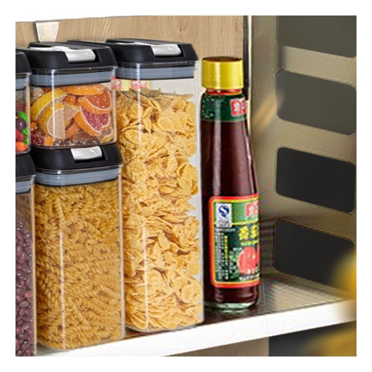 FRASCO ACRILICO PARA SNACKS Y CONDIMENTOS TAPA PALANCA NEGRO 1900ML Y+POST IT - 3