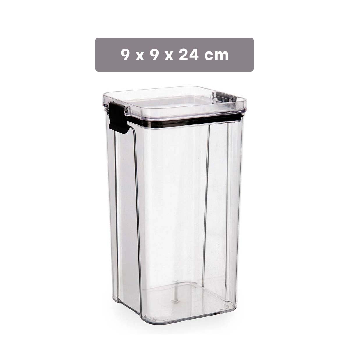 PACK4 RECIPIENTE CON TAPA NEGRO ACRILICO 24CM X 9CM X 9CM 1800 ML - 4