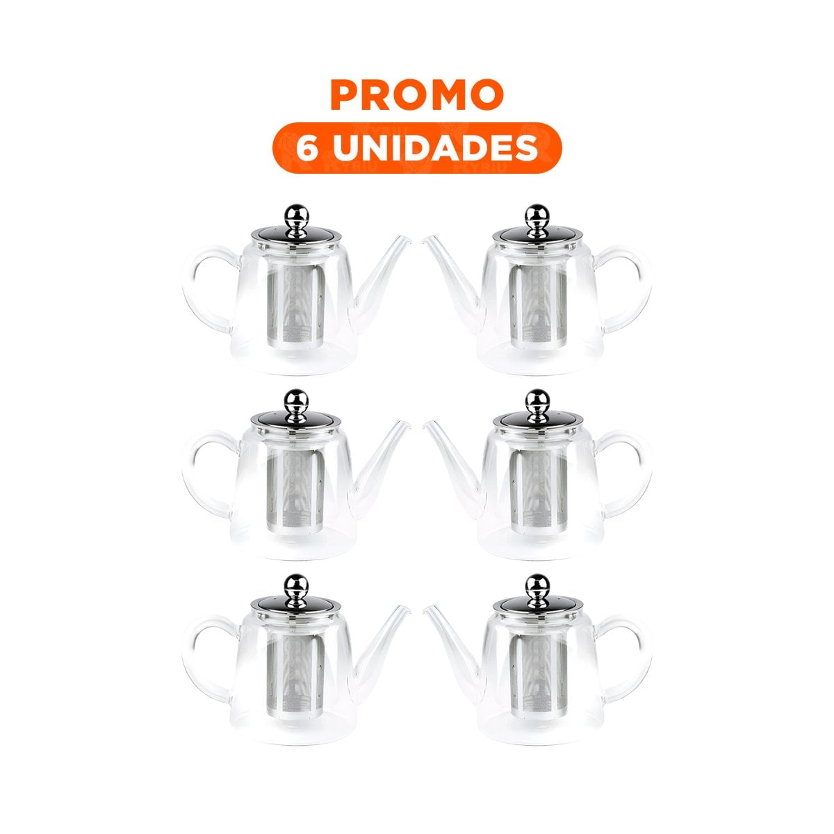 PACK6 INFUSOR FLORAL DE INFUSION 800ML TRANSPARENTE CON BOROSILICATO Y ACERO YREGALO STICKER - 1