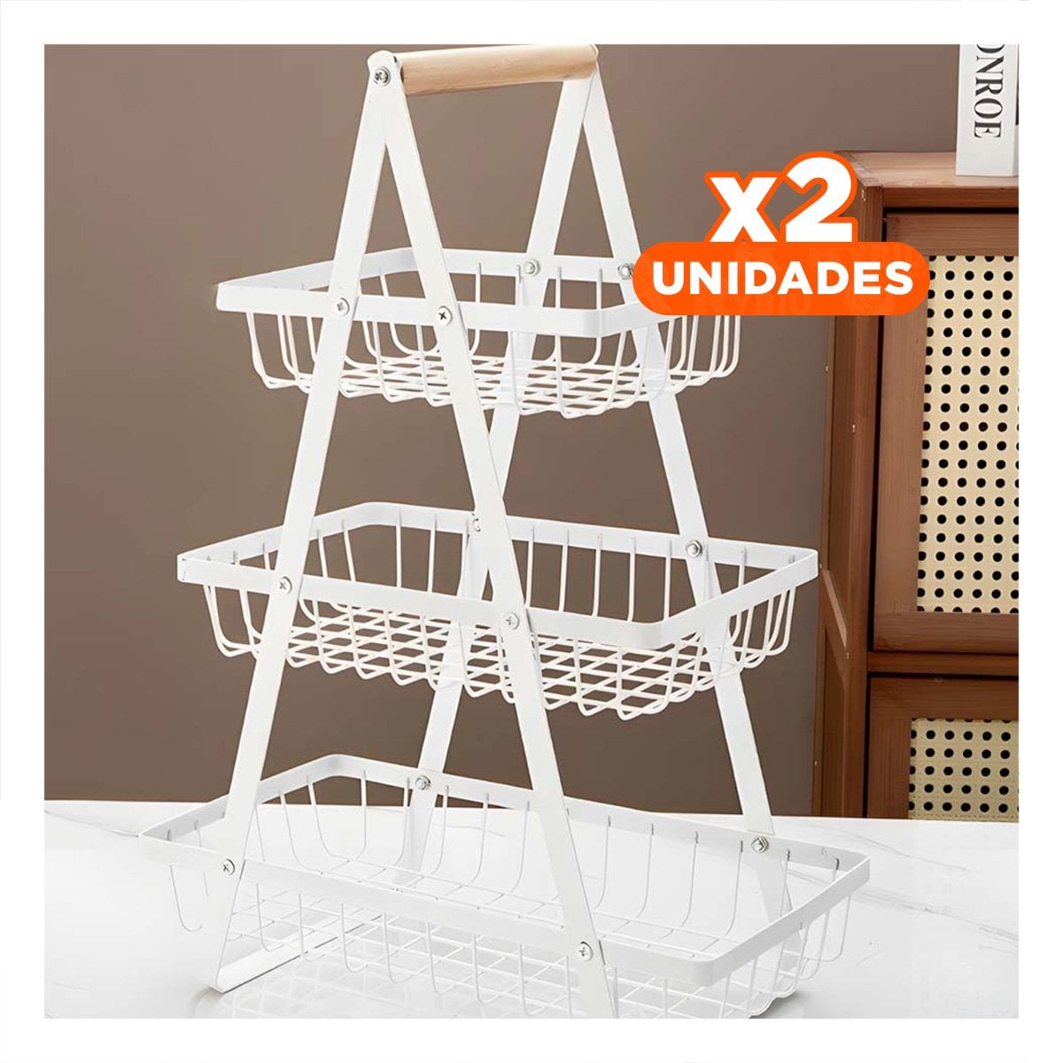 PACK2 SOPORTE TRIANGULAR 3 NIVELES BLANCO DURADERO Y RESISTENTE ORDENAR VERDURAS Y+PAPEL REGALO - 1