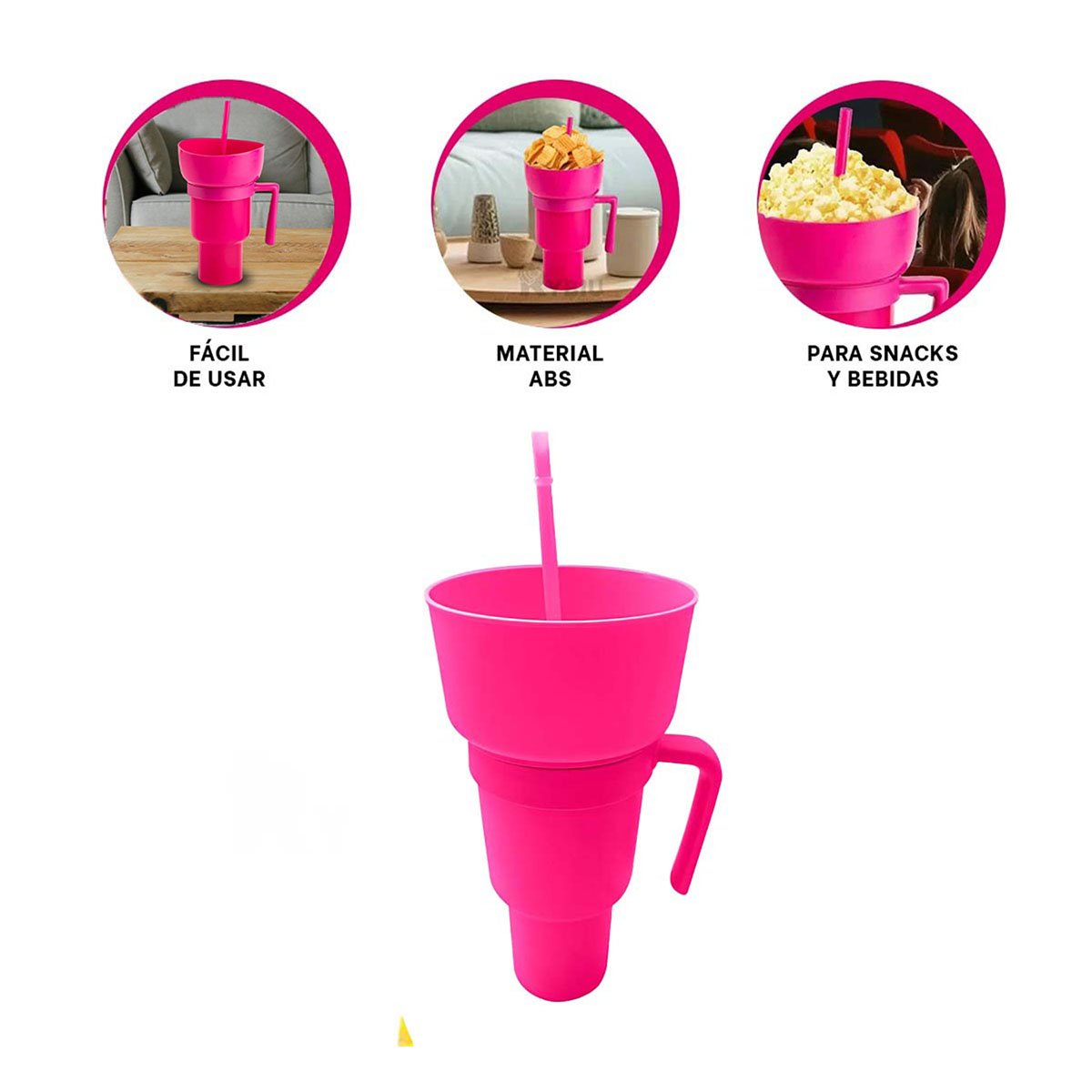 VASO 2 EN 1 ROSADO FABRICADO EN MATERIAL ABS PARA DISFRUTAR BEBIDAS Y SNACKS Y+PAPEL REGALO - 5