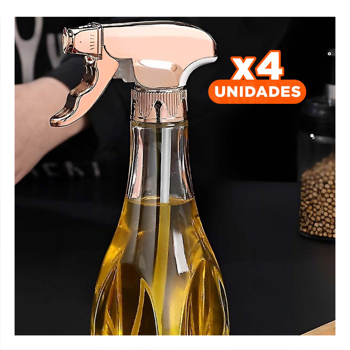 PACK4 BOTELLA PARA ACEITE SPRAY 240ML ORO ROSA FUNCIONAL Y MODERNA MEJORAR SABOR YPAPEL REGALO - 1