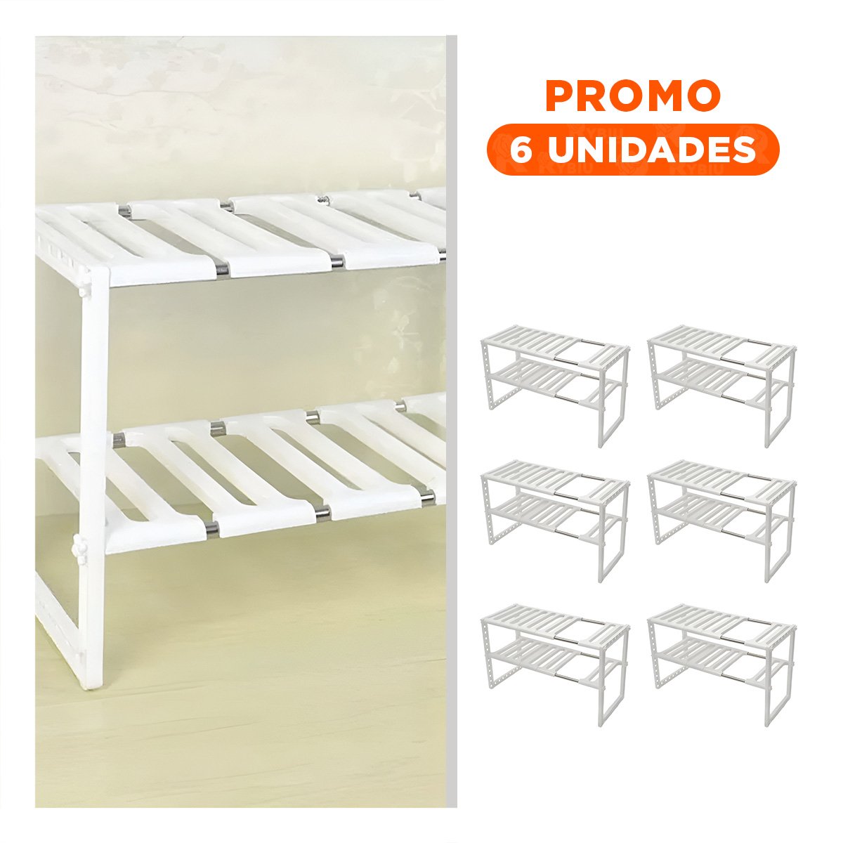 PACK6 ORGANIZADOR DE REPISA BLANCO DE MONTAJE RAPIDO EN SU VIVIENDA Y+REGALO STICKER - 1