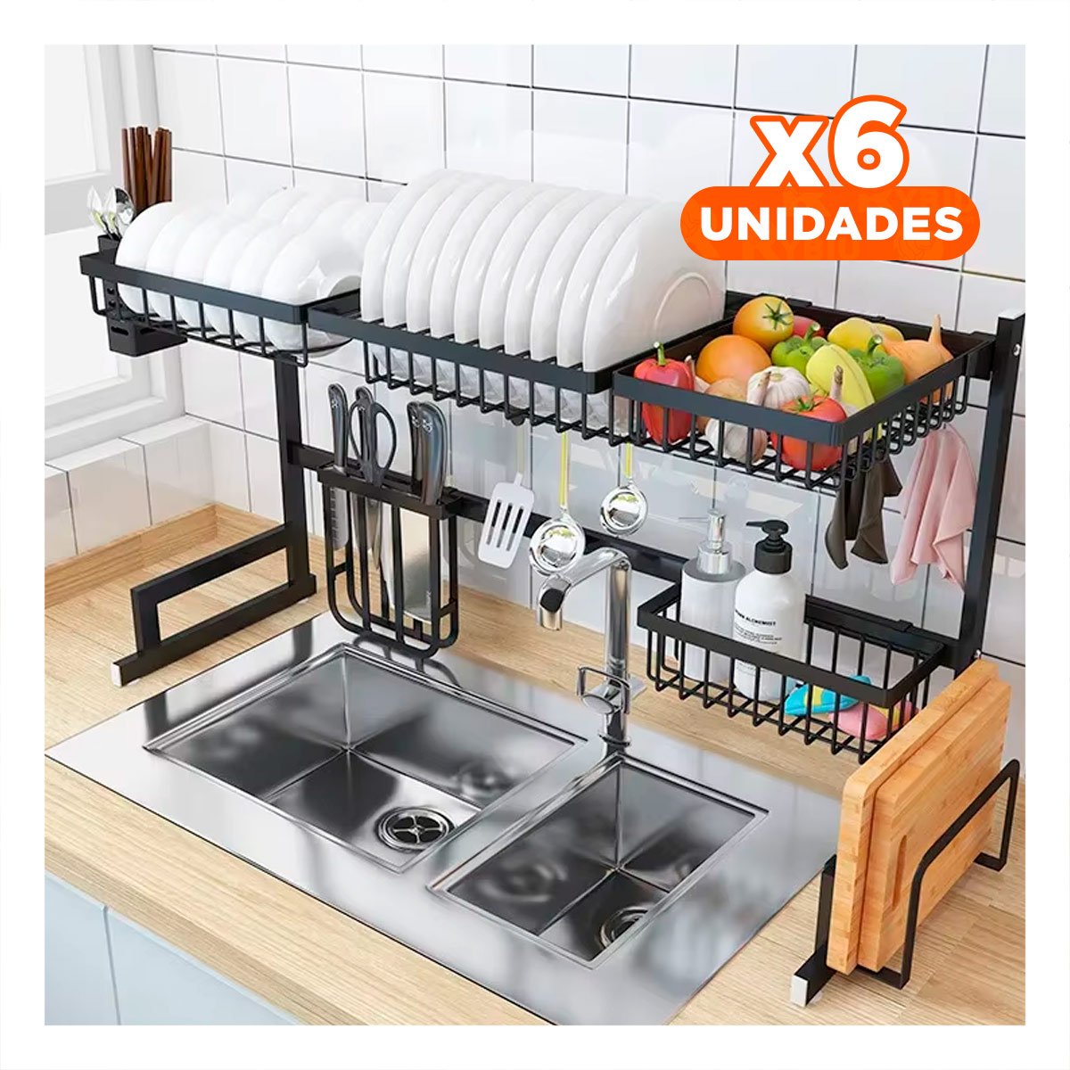 PACK6 ORGANIZADOR DE VAJILLA NEGRO 85CM DE DISEÑO ABIERTO PARA EL AIRE - 1