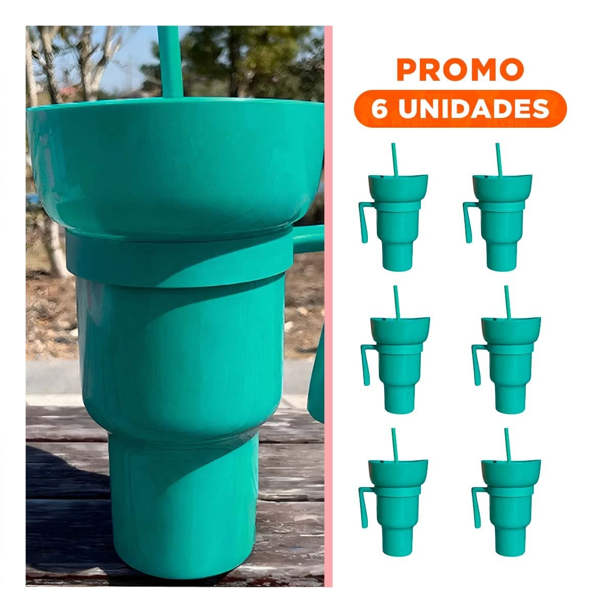 PACK6 RECIPIENTE 2 EN 1 EN COLOR VERDE CON BASE DE ABS PARA USO CONTINUO Y+REGALO STICKER - 1