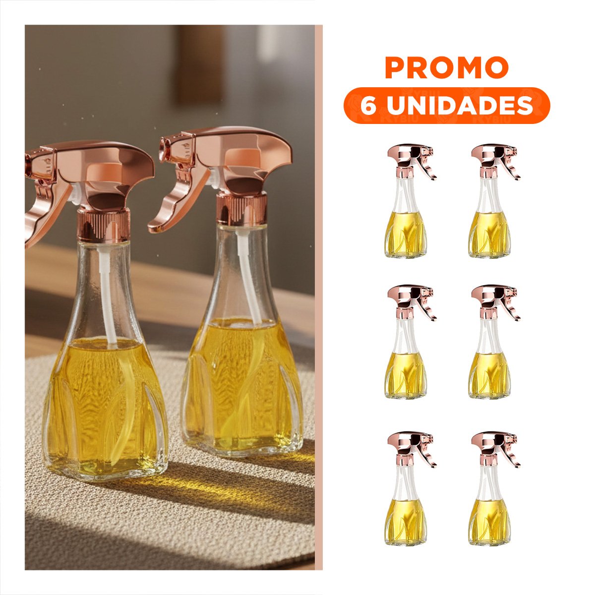 PACK6 RECIPIENTE DE ACEITE SPRAY 240ML ORO ROSA COMODO Y PRACTICO YREGALO STICKER - 1